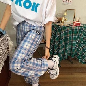 Vintage blue plaid pants